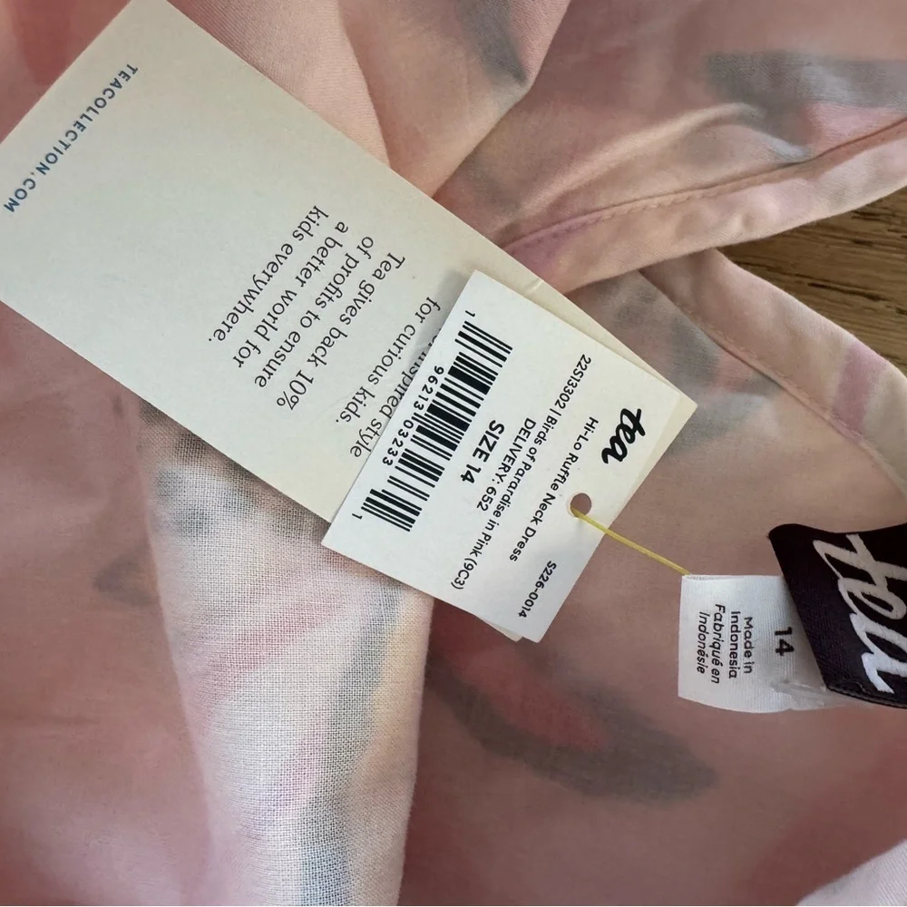 Tea Collection Hi Lo Ruffle Neck Dress Birds of Paradise in Pink Size 14